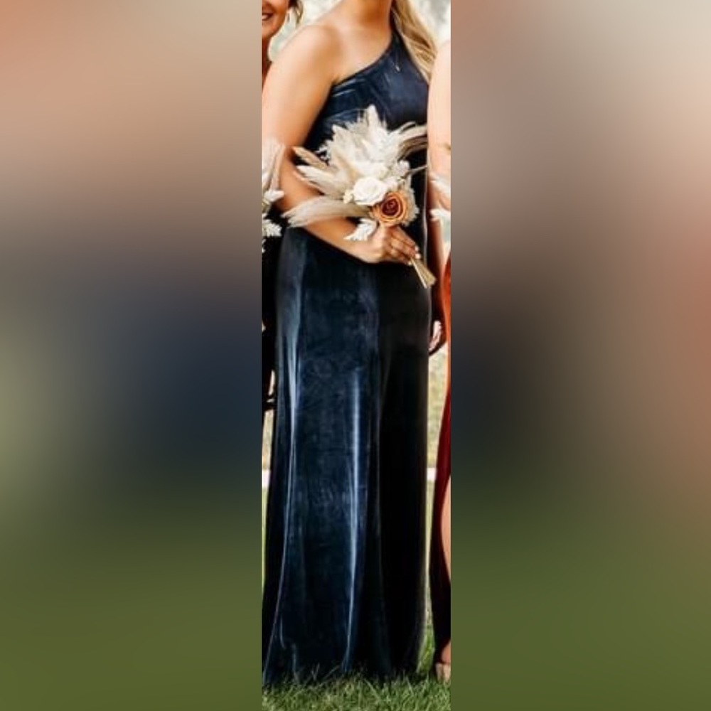 Elegant Velvet Evening Dress - Navy Blue